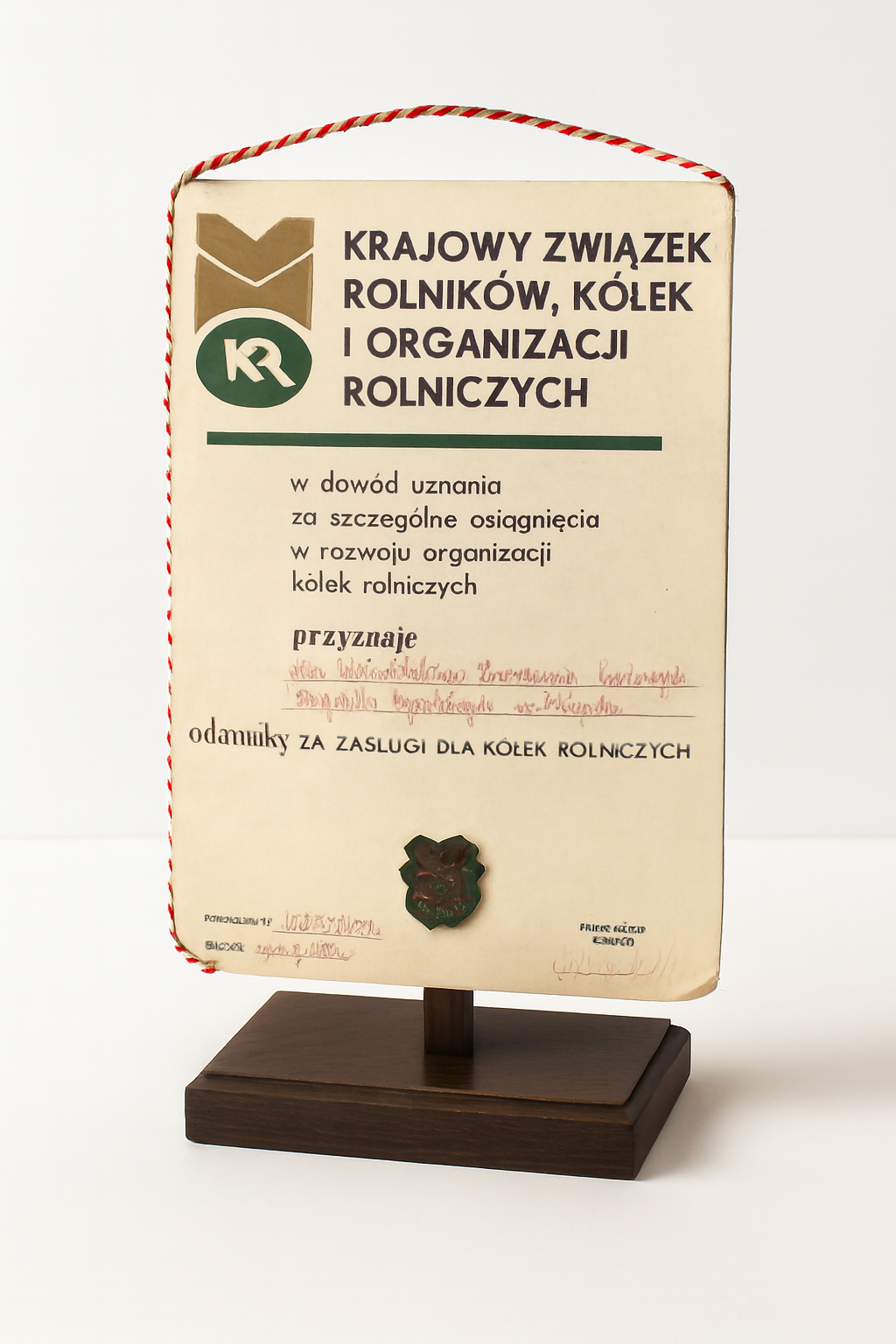 Proporczyk nadany przez Krajowy Związek Rolników dla WZ LZS w Słupsku
