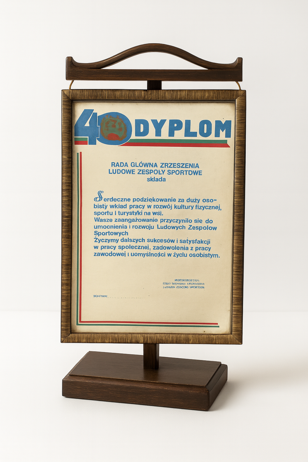 Dyplom 40-lecia Ludowych Zespołów Sportowych z 1986 roku