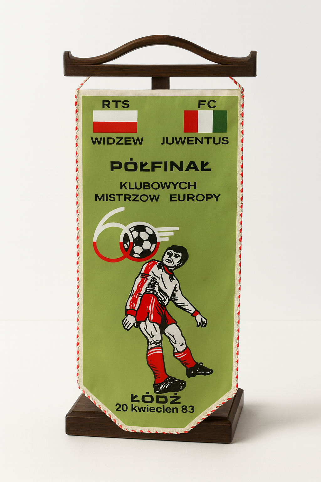 Proporczyk z meczu Widzew Łódź - Juventus, półfinał Klubowych Mistrzów Europy 1983