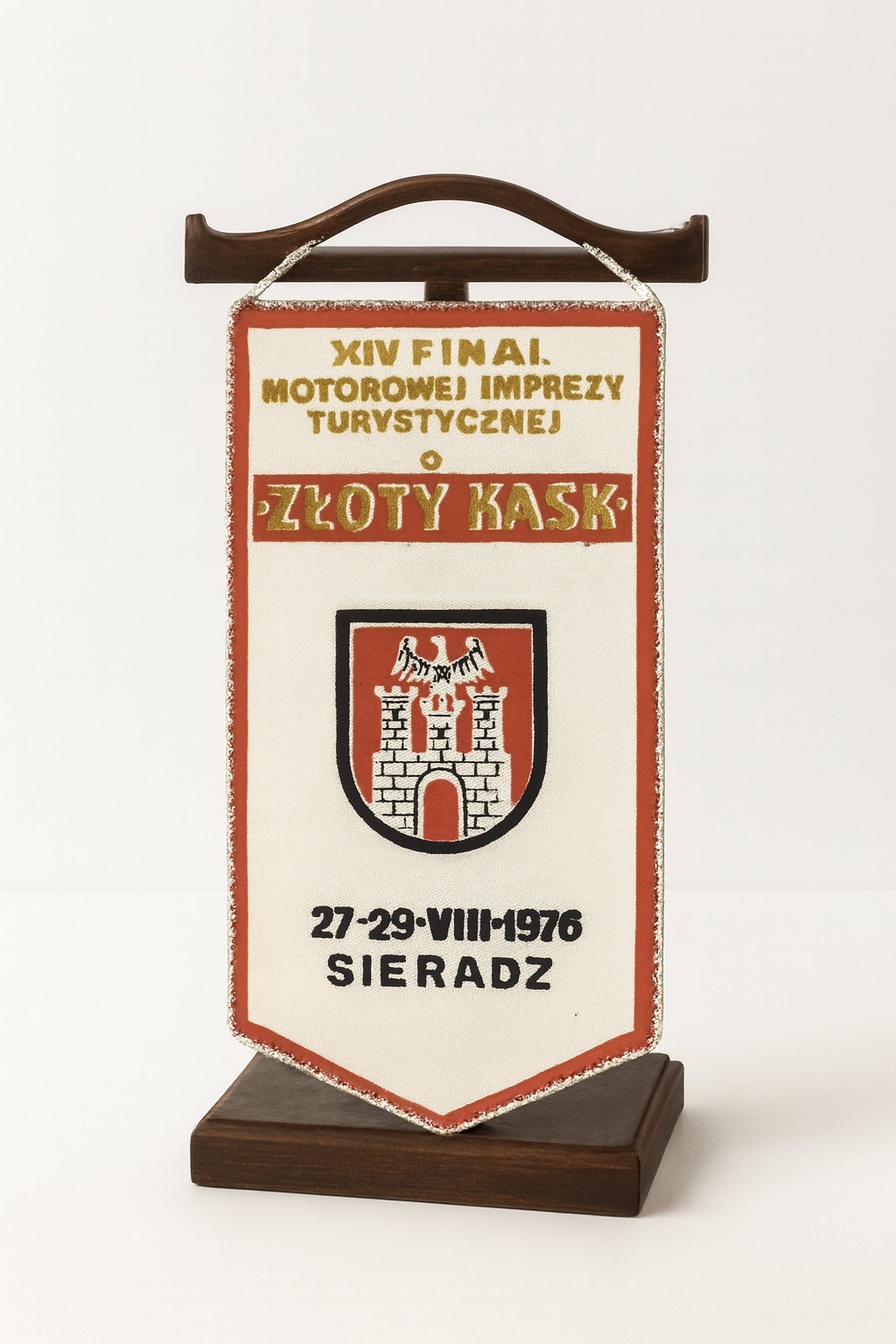Proporczyk XIV Finału Motorowej Imprezy Turystycznej o Złoty Kask z 1976 roku w Sieradzu